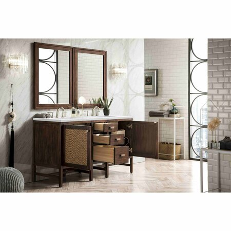 James Martin Vanities Addison 60in Double Vanity, Mid-Century Acacia w/ 3 CM Arctic Fall Solid Surface Top E444-V60D-MCA-3AF